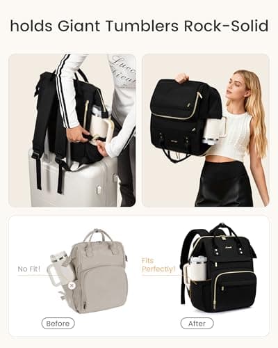 LOVEVOOK Laptop Backpack for Women with Giant Tumbler Holder Pocket,15.6 inch Waterproof Travel Backpack Purse Computer Laptop Bag,Professional Work College Nurse Teacher Backpack Casual Daypack,Black — view 2