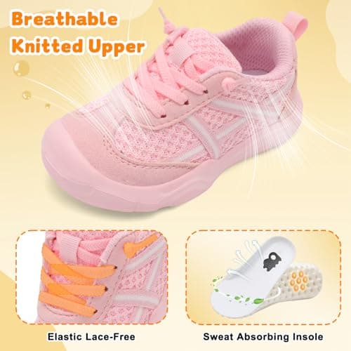 Besroad Sneakers for Boys Girls Kids Barefoot Running Walking Shoes Wide Toe Slip On Sneakers Breathable Lightweight Fashion Casual Tennis Shoes Pink 7 Toddler — view 5