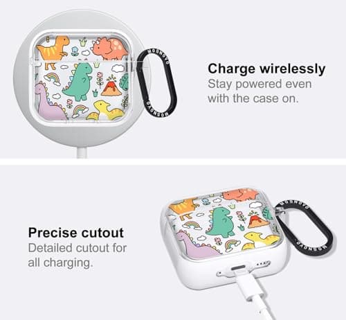 MOSNOVO for Airpods 4 Case, Protective Clear Case with Shockproof Dual Layer Hard Luxe Metal Ring Designed for Airpods 4 Generation - Dinosaur Land — view 4