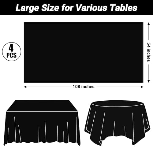 QZYL 4 PCS Picnic Table Cover with Bench Covers, Black Plastic Table Cloths, 54 X 108 in Disposable Waterproof Rectangle Table Covers for Camping Birthdays Weddings Parties Christmas