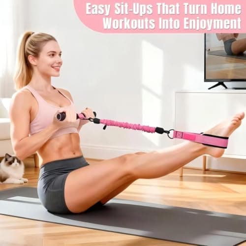 3-Tube Adjustable Pedal Resistance Band (30-90LBS) Home Workout, Pink — view 4