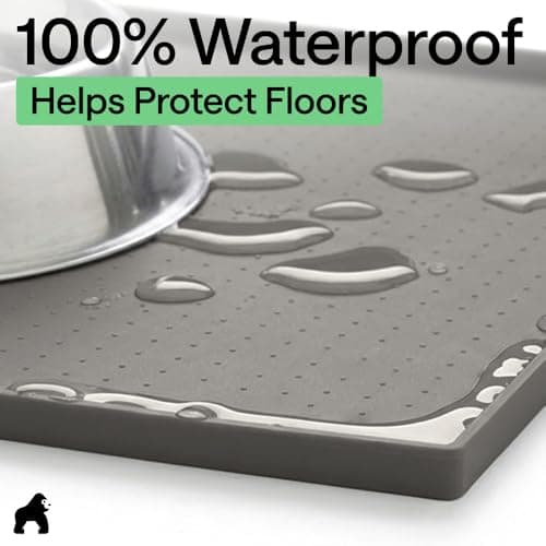 GORILLA GRIP Silicone Pet Feeding Mat, Waterproof, Raised Edges to Prevent Spills, Easy Clean in Dishwasher, Dogs and Cats Placemat Tray to Stop Food and Water Bowl Messes on Floor, 18.5x11.5, Gray — view 3