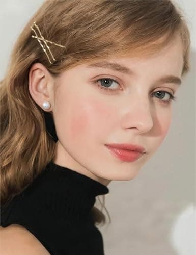 FIBO STEEL Hypoallergenic Stud Earrings for Women - 4Pairs Sterling Silver Earrings 14K Gold Plated Big Simulated Pearl Love Knot Brilliant Cubic Zirconia CZ Halo Stud Earrings for Sensitive Ears — view 8