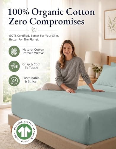 LANE LINEN Twin XL Fitted Sheet - 100% Organic Cotton 2 Pc Set (1 Fitted Sheet, 1 Pillowcase), Percale Weave, Lightweight, Soft, Breathable, Fits Mattress Upto 15" Deep - French Blue (No Flat Sheet) — view 4