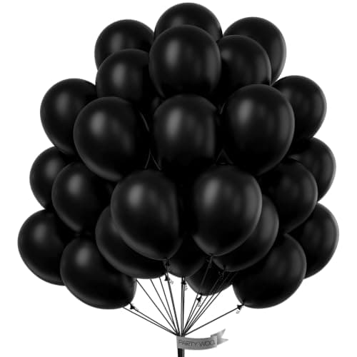 PartyWoo Black Balloons 50 pcs 12 Inch Latex Helium Matte Black Balloons for Baby Shower Birthday Graduation Casino Race Car Anniversary Retirement Pirate Gaming Theme Party Decorations Black-Y18