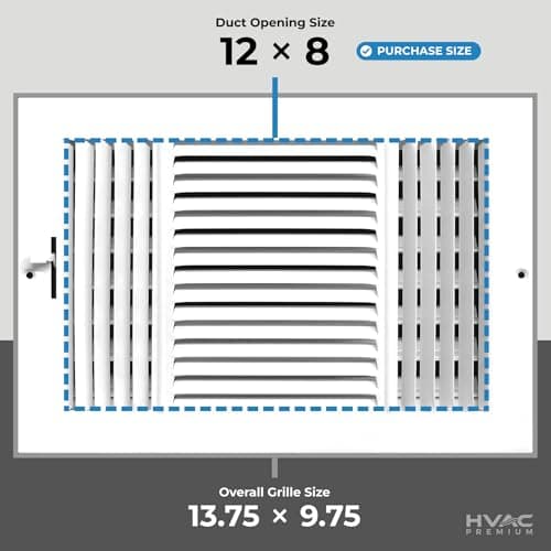 HVAC Premium 12''w X 8''h 3-Way AIR Supply Grille - Vent Cover & Diffuser - Flat Stamped Face - White [Outer Dimensions: 13.75''w X 9.75''h] — view 2