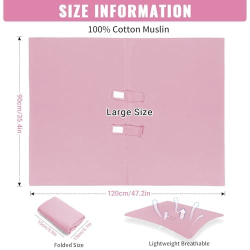 Metplus Muslin Car Seat Cover for Baby Girls, 100% Cotton Breathable Infant Carseat Canopy for Summer, Lightweight Stroller Sunshade Covers (Pale Pink) — view 2