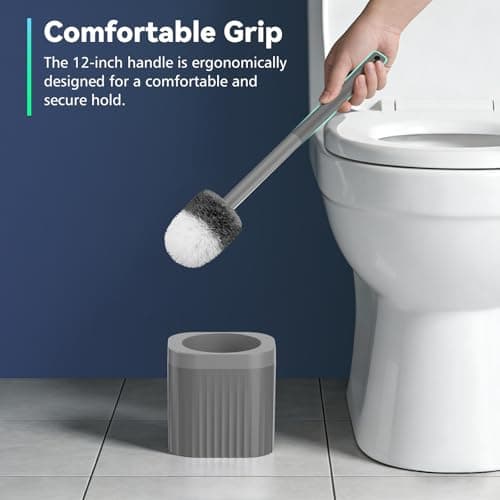 EZKEY Toilet Bowl Brush and Holder, 3 Pack Compact Toilet Brush Set with Nylon Bristles Toilet Brush Hidden Scrubber Brushes for Bathroom Cleaning-Grey — view 3