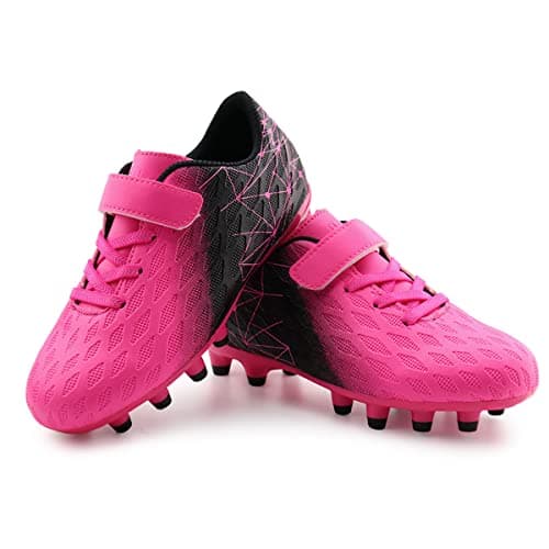 brooman Kids Firm Ground Soccer Cleats Girls Boys Athletic Football Shoes (9 JA,Fuchsia Black) — view 5