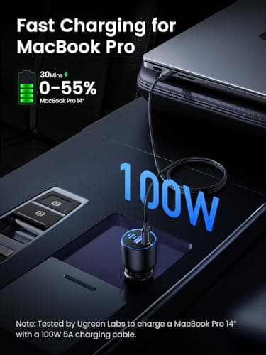 UGREEN 130W Car Charger USB C Fast Charger (with 100W USB C Cable) PD3.0 QC4.0 PPS Fast Charging Car Adapter Compatible with, MacBook, iPhone 17 16 15 14 Pro Max, Galaxy S25 S24 Ultra, iPad — view 4