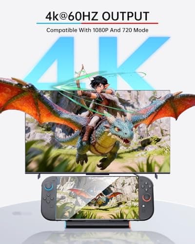 Switch 2 Dock with 60W Charger & HDMI Cable, 4K Portable Docking Station for Nintendo Switch2 Console, Travel TV Connector Stand Base, USB-C Charging Cable, AC Adapter Power Cord, Game Accessories Set — view 3