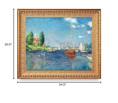 Red Boats, Argenteuil by Claude Monet Framed Size:24.5x20.5 inches,Image Size:20x16 inches World Classic Reproductions For HomeDecor,Vintage Pattern Gold Frame — view 7