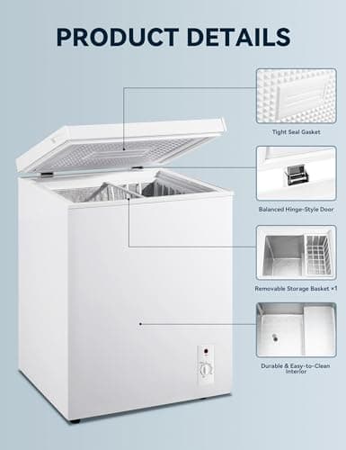 7.0 Cu Ft Chest Freezer - Energy Efficient & Quiet Mini Freezer with Adjustable Thermostat - Compact Deep Freezer for Home, Apartment, and Garage - Removable Basket & Defrost Drain — view 4