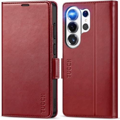 TUCCH Wallet Case for Galaxy S26 Ultra (6.9") 2026, 4 Card Slots, Dark Red