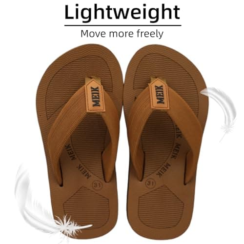 Meik Mangni Kids Boys Girls Flip Flops Comfortable Cushion Thong Sandals Lightweight Slip Resistant Sandals Summer Durable Quick Dry Slide Shower Shoes for Beach Swim Pool, Brown 4 Big Kid — view 5