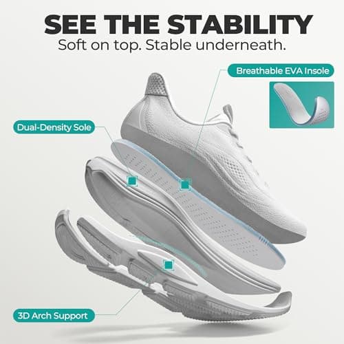 ALLSWIFIT Women's Slip On Walking Shoes Running Sneakers,White,8.5 — view 4