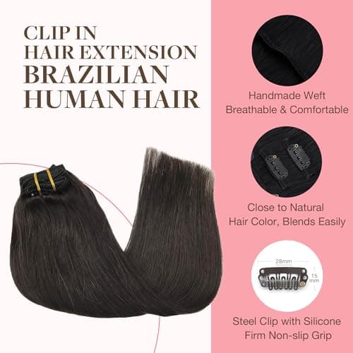 GOO GOO Clip in Hair Extensions Human Hair, 22inch 120g 7Pcs, #2 Dark Brown, Hair extensions for women, Human Hair Extensions Clip in — view 2