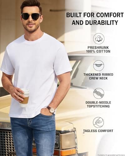 wirarpa Men's T-Shirts 100% Cotton Midweight Crewneck Short Sleeve Tees Casual Plain T Shirt 2 Pack White M — view 3