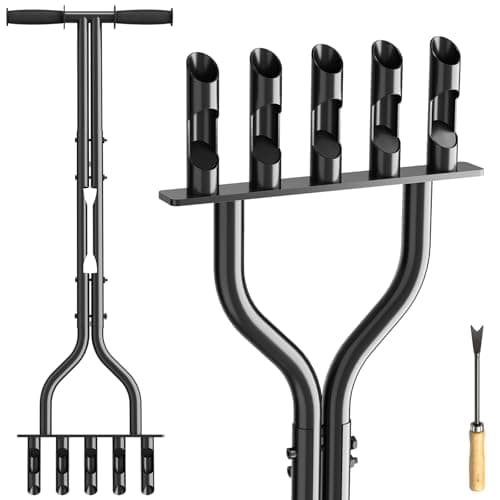 CATMANOR Hollow Tine Lawn Aerator, Heavy Duty Aerator Lawn Tool with 5 Steel Core Tines and Rubber Grip, Manual Core Aerators for Loosening Soil and Improving Lawns Drainage
