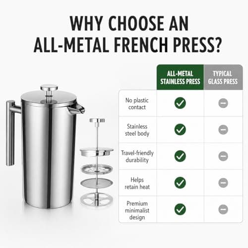 34 Oz Insulated 304 Stainless Steel French Press for Home and Camping — view 2