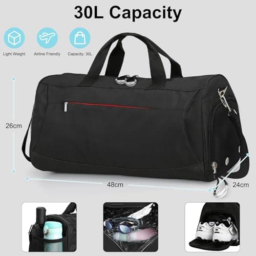 Gym Bag with Shoe Compartment, Gym Bag with Waterproof Wet Towel Pocket, Travel Duffel Bag for Men Women, Black, Minimalist and modern style — view 2