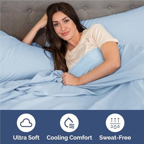 Full Size 4 Piece Sheet Set - Comfy Breathable & Cooling Sheets - Hotel Luxury Bed Sheets for Women & Men - Deep Pockets, Easy-Fit, Soft & Wrinkle Free Sheets - Light Blue Oeko-Tex Bed Sheet Set — view 3