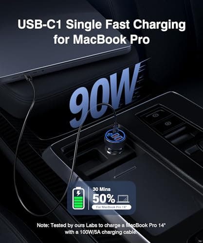 [2026 Updated 4-in-1] USB-C Car Charger, 4-Port 90W Super Fast Charging Cigarette Lighter Adapter, USB-C & USB-A PD/QC Multiport for iPhone 17/16/15, iPad, MacBook,Samsung Galaxy, and Android Devices — view 5