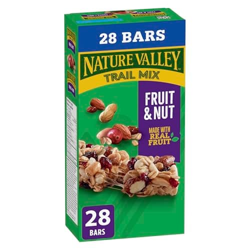 NATURE VALLEY - VALUE PACK SIZE - Fruit and Nut, Almonds, Raisins, Peanuts, Cranberries Granola Bars, Pack of 28 Bars, 980 Grams Package, Whole Grains, No Artificial Colours, No Artificial Flavours
