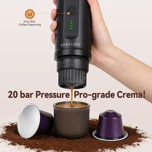 DIVINOCAFFÉ Portable Espresso Machine, 20 Bar Self Heating Travel Coffee Maker, Compatible with NS Capsules & Coffee Powder, Mini Espresso Machine for RV, Hiking, Office, Car, Black — view 4