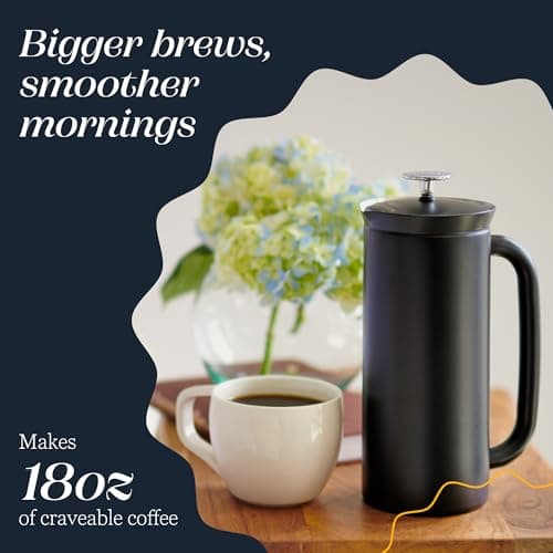 ESPRO Pro P7 French Press Stainless Steel 304 – Patented Double Walled Micro-Filter Insulated French Press Coffee Maker, Grit-Free Brew - Heat Resistant BPA Free - Matte Black - 18oz — view 4