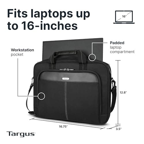 Targus 15-16 Inch Slim Lightweight Laptop Briefcase, Black - Messenger and Shoulder Bag with Padded Compartment and Trolley Strap for 16" Laptops (TCT027US) — view 3