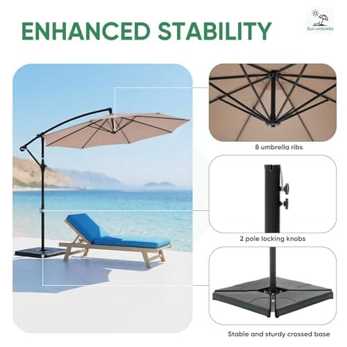 NEWBULIG 10FT Patio Umbrella, Offset Cantilever Outdoor Patio Table Umbrella, UV Protection, Fade Resistant Fabric, Easy Tilt Adjustment for Pool, Deck, Garden, Backyard, Khaki — view 3