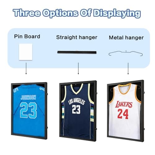 Hactyn Jersey Frame Display Case 2 Pack for Wall ,Large Lockable T-Shirt Shadow Box with Clear UV Protection Acrylic & Hangers for Football Basketball Baseball Soccer Hockey, Matte Black — view 2