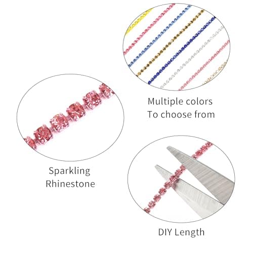 Rytenz 10 Yards 4 MM Rhinestone Chain Trim Crystal Rhinestone Close Chain Trim Shiny for Sewing Crafts, DIY Decoration, Jewelry, Clothing, Shoes (Light Pink) — view 2