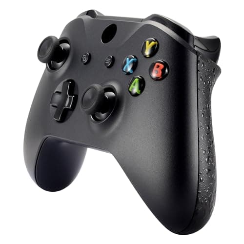 eXtremeRate Textured Black Back Panels, Comfortable Non-Slip Side Rails, 3D Splashing Handles, Game Improvement Replacement Parts for Xbox One X & Xbox One S Controller — view 5