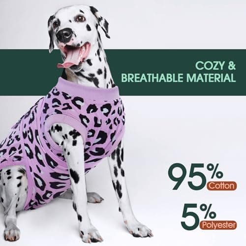 Kuoser Surgical Recovery Suit for Dogs Cats, Pet Leopard Printed Recovery Shirt After Surgery for Abdominal Wounds, Dog Cone E-Collar Alternative Spay Bandages Onesie, Dog Anti Licking Snugly Suit — view 3