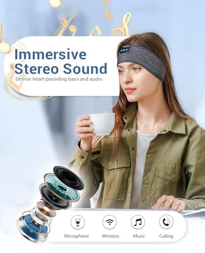 Perytong Sleep Headphones Wireless, Bluetooth Sports Headband Headphones with Ultra-Thin HD Stereo Speakers Perfect for Sleeping,Workout,Jogging,Yoga,Insomnia, Air Travel, Meditation (Charcoal Grey) — view 3