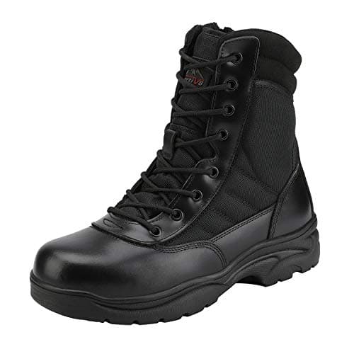 NORTIV 8 Men's Military Tactical Work Boots Side Zipper Black Leather Motorcycle Combat Boots TROOPER,Size 11,Black,TROOPER