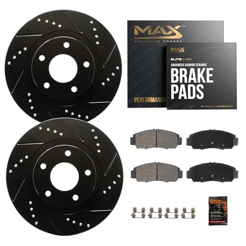 MAX Advanced Brakes - Front Brake Kit For 2018-2023 Chevrolet Equinox, 2018-2023 GMC Terrain (11.81" Dia Fr Rotors)| Carbon Ceramic Brake and Rotor Kit| Drilled Slotted Brake Rotors