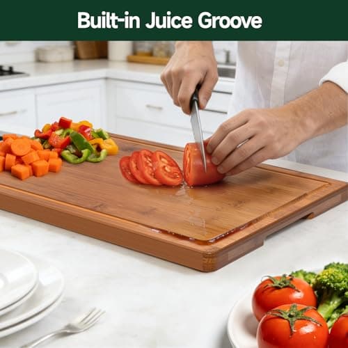 Zeawec 4-Piece Set Deep-Carbonized Bamboo Cutting Board for Kitchen - Crack-Resistant Wood Chopping Boards with Deep Juice Grooves, Pre-Oiled Butcher Block for Meat, Vegetables & Cheese, Carbonized — view 3