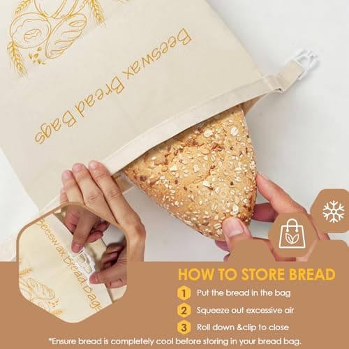 2-Pack Reusable Beeswax Bread Bags - Large 17x13 Inch for Sourdough & Homemade Bread Storage | All-Natural Beeswax Preservation, Eco-Friendly Cotton Food Bags - Easy to Clean & Daily Use — view 3