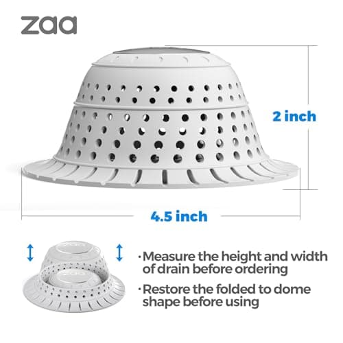 zaa Bathtub Drain Hair Catcher, Premium Silicone Shower Hair Catcher, 1Pack Hair Stopper for Pop Up & Regular Drains of Shower, Bathtub, Bathroom Sink, Bathroom Fixture Accessories, Light Gray — view 4
