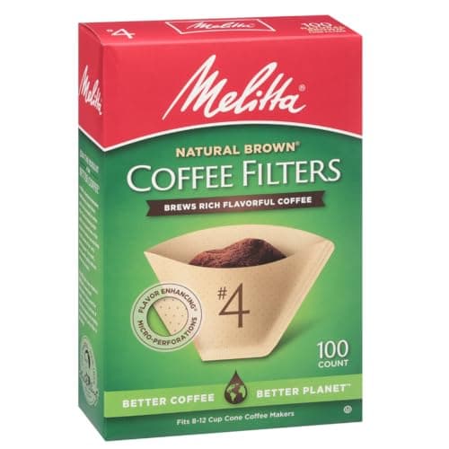 Melitta #4 Unbleached Coffee Filters, Premium, Natural Brown, Flavor Enhancing Coffee Filters for 8-12 Cup Coffee Makers, Kosher Certified, Compostable, 100 Count (Pack of 3)