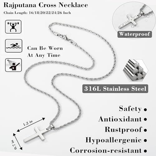 HEYOLL Cross Necklace for Men Silver Cross Chain Pendant Necklace for Mens Gifts Christian Father's Day Jewelry Gifts for Him 18inch — view 2