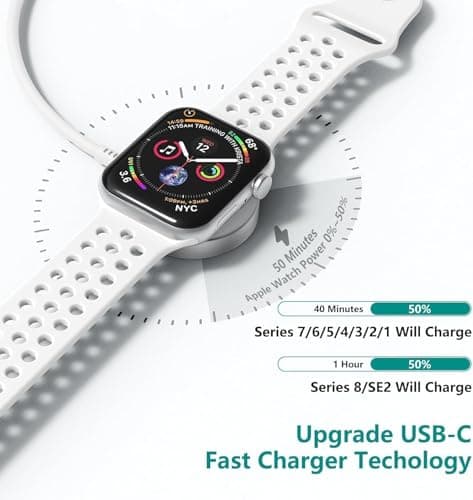 2 in 1 USB C Apple Watch Charger Cable,[MFi Certified] iPhone Fast Magnetic iWatch 6ft Type C Charging Cord for i Watch Series 11/10/Ultra/9/8/7/SE/6/5/4/3/2/1,iPhone 17 Pro/17 Air/16 Pro Max/15 Plus — view 2