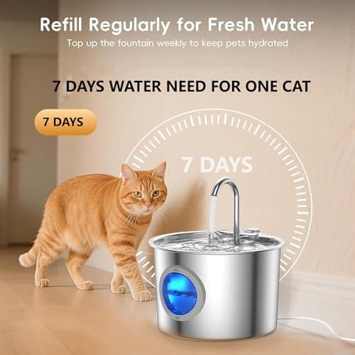 Premium Stainless Steel Cat Water Fountain 2.2L Automatic Pet Fountain Ultra-Quiet <25dB Cats Water Dispenser with Detachable Tank, Easy to Clean (Cat Water Fountain-2.2L)