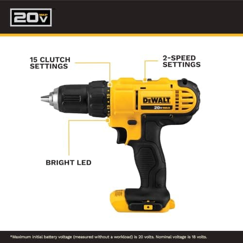 DEWALT 20V MAX Cordless Drill and Impact Driver, Power Tool Combo Kit , Includes 2 Batteries, Charger and Bag (DCK240C2) — view 2
