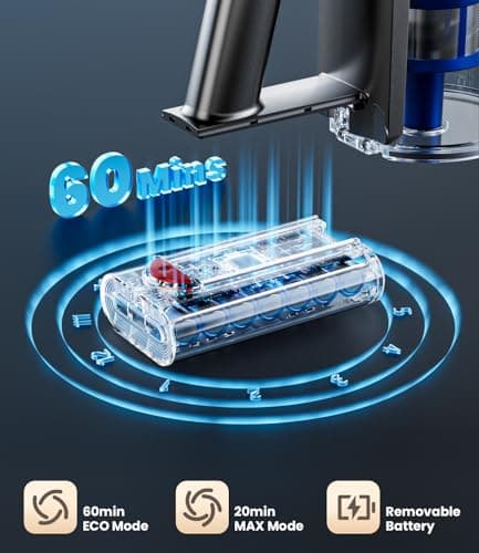 KARDV Cordless Vacuum Cleaner, 500W/40Kpa Vacuum Cleaners for Home, 60Mins Stick Vacuum with LED Display, Anti-Tangle & Wall Mount Charging, 8 in 1 Lightweight Vacuum for Hard Floors Carpet Pet Hair — view 4