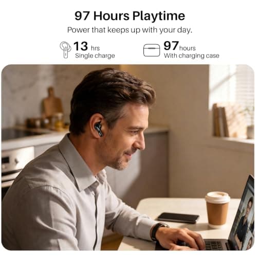 TOZO T20 Wireless Earbuds, Bluetooth 5.3 Headphones with 97H Playtime, IPX8 Waterproof, Dual Mic ENC Call Noise Cancelling, Deep Bass Sound, LED Display, Wireless Charging Case — view 6
