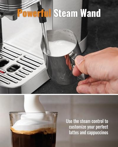 SHARDOR Espresso Machine 20 Bar, Professional Espresso Machine with Milk Frother and Touchscreen, Expresso Coffee Machines with Adjustable Temperature,for Cappuccino, Latte, Stainless Steel, Silver — view 3